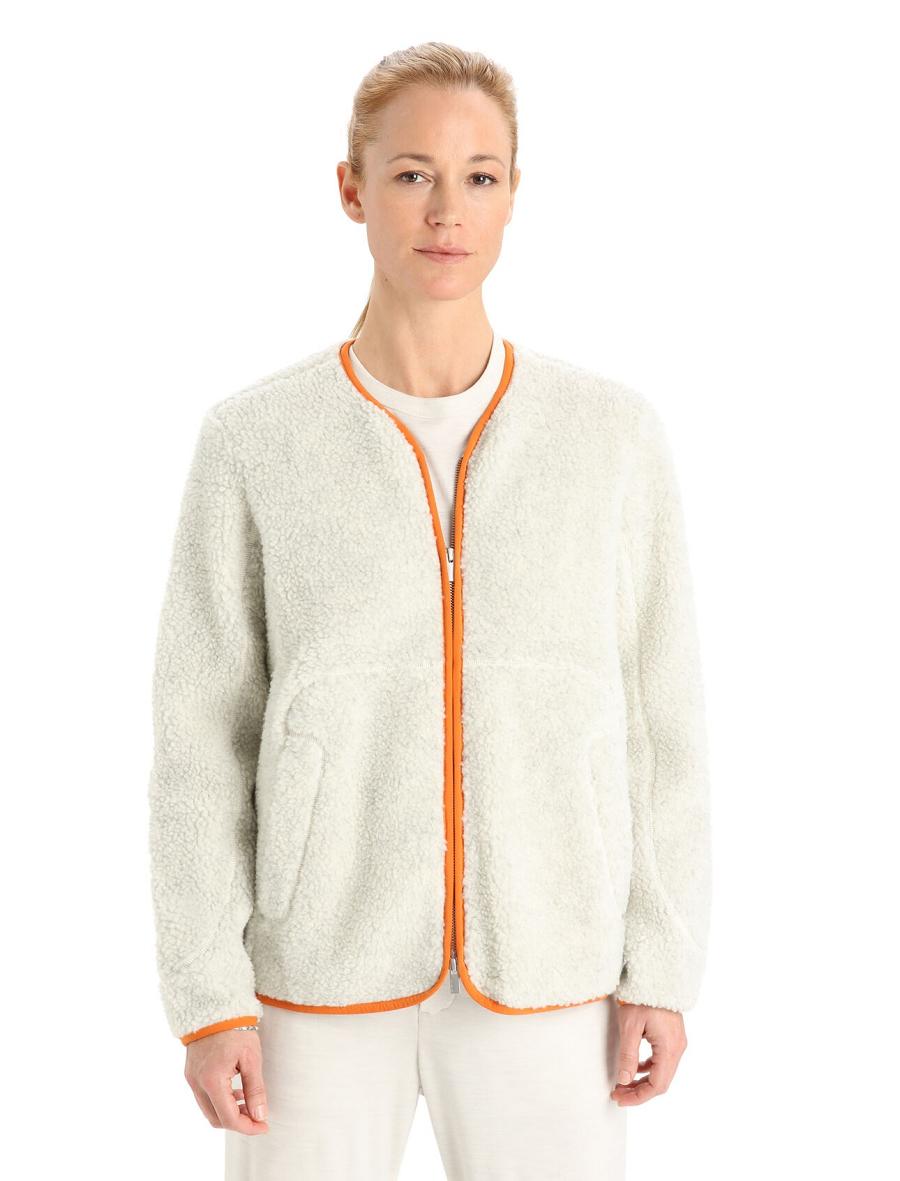 Sweat À Capuche Icebreaker RealFleece™ Merino High Pile Long Sleeve Zip Cardigan Femme Blanche | FR 1664HAPK